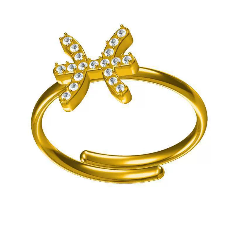 Rings Gold Plated Inlaid Diamond (Cubic Zirconia) Zodiac Signs Ring