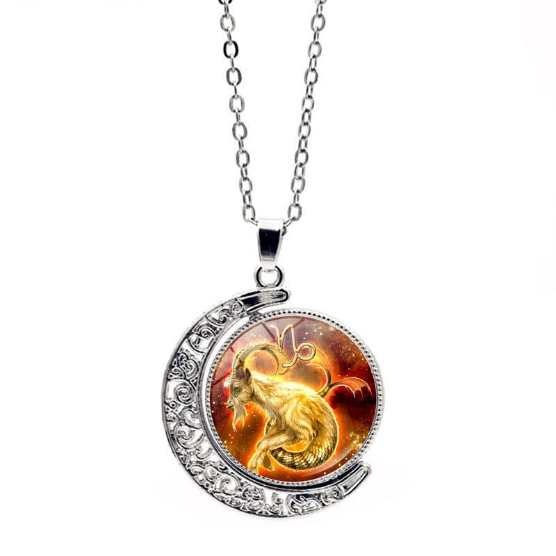 Necklace Moon Time Gem Zodiac Sign Necklace with Colorful Horoscope Pendant