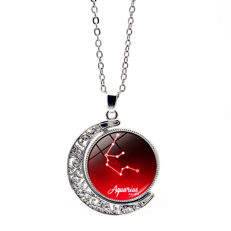 Necklace Moon Time Gem Zodiac Sign Necklace with Colorful Horoscope Pendant