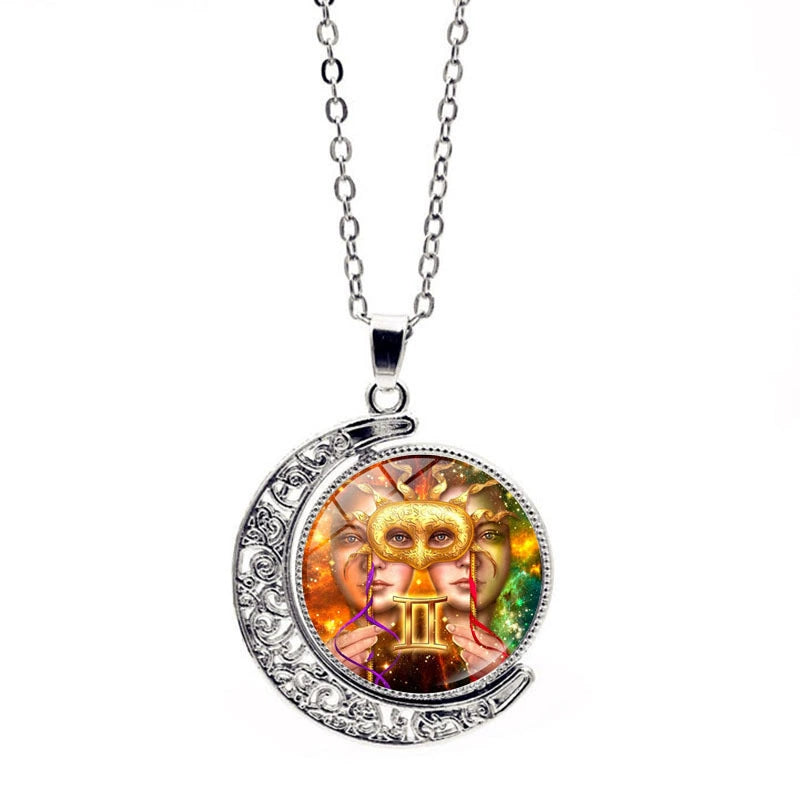 Necklace Moon Time Gem Zodiac Sign Necklace with Colorful Horoscope Pendant