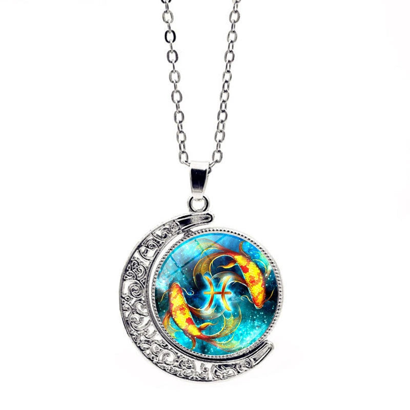 Necklace Moon Time Gem Zodiac Sign Necklace with Colorful Horoscope Pendant