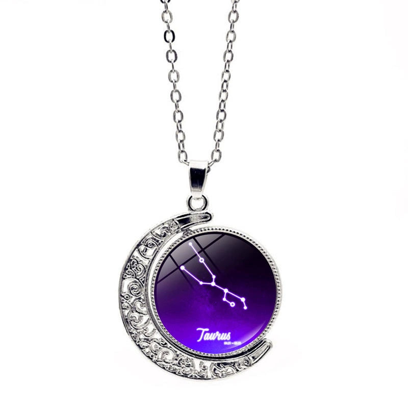 Necklace Moon Time Gem Zodiac Sign Necklace with Colorful Horoscope Pendant