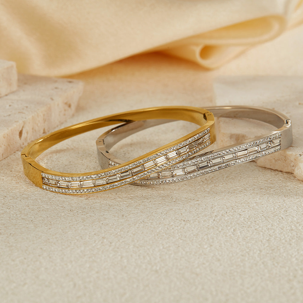 Gold Plated and Silver Plated Chain with Shiny Cubic Zirconia Bangle Bracelet