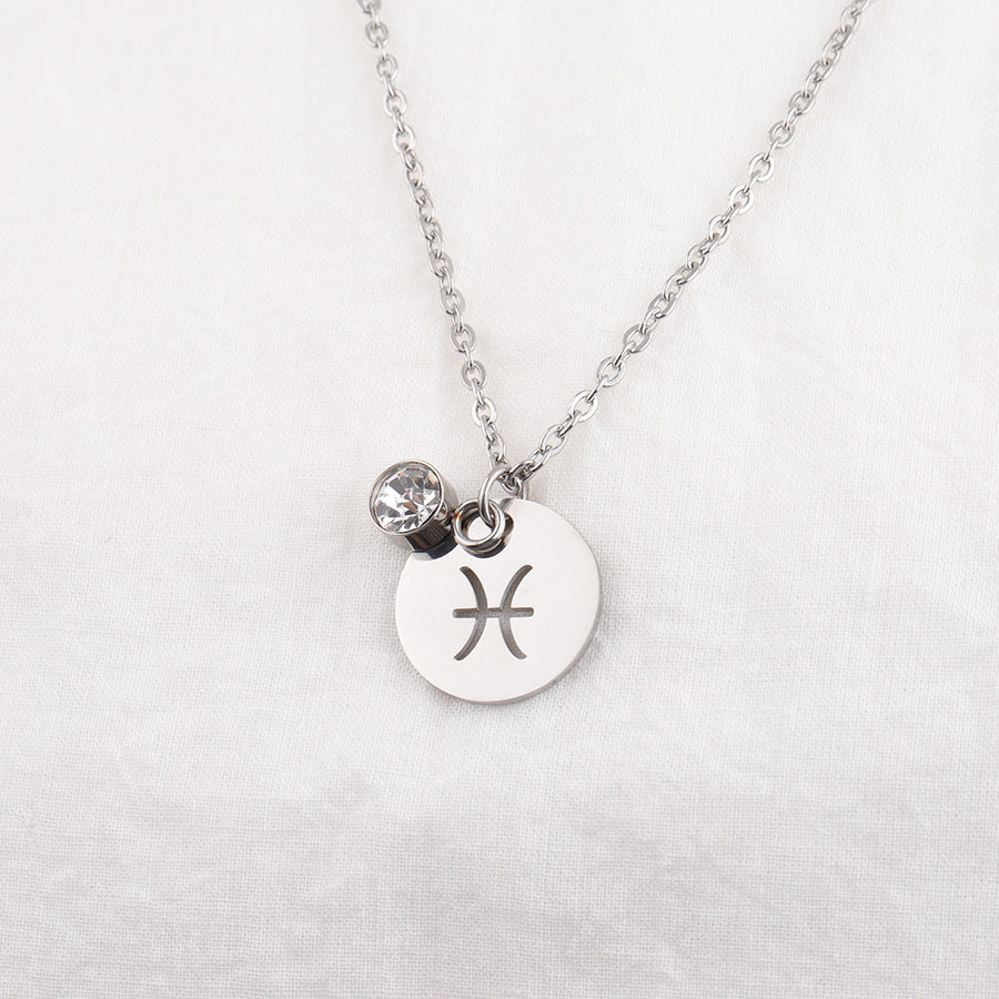Stainless Steel Necklace with Zodiac Sign Pendant and Birthstone