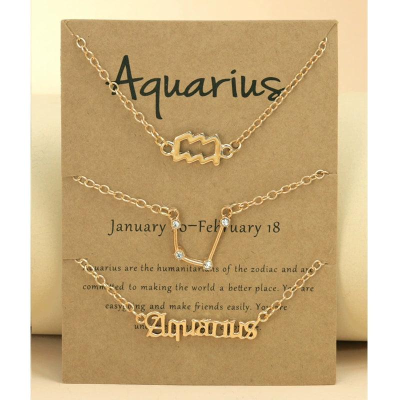 Gold Plated Zodiac Signs Star & Constellation & Letter Triple Bracelet