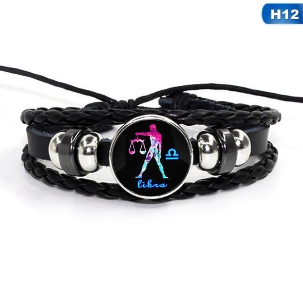 Handmade Multilayer Leather Wrap Zodiac Sign Spirit Bracelet Adjustable