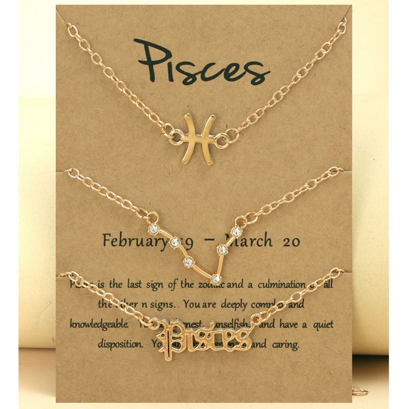 Gold Plated Zodiac Signs Star & Constellation & Letter Triple Bracelet
