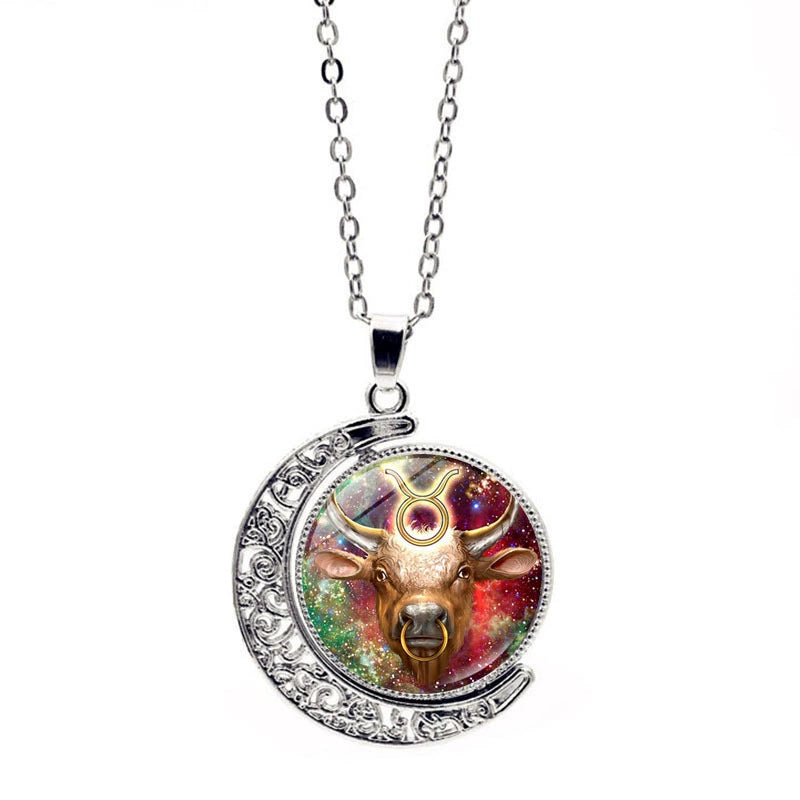 Necklace Moon Time Gem Zodiac Sign Necklace with Colorful Horoscope Pendant