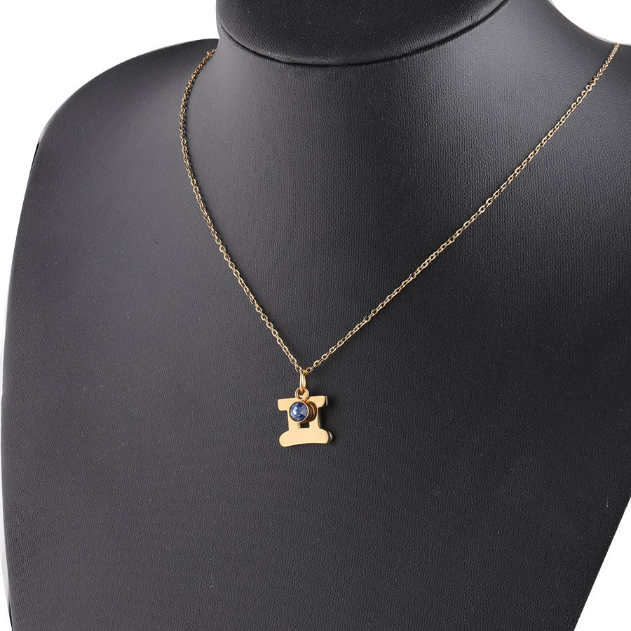 Gold Plated Necklace with Zodiac Sign Pendant and Birthstone