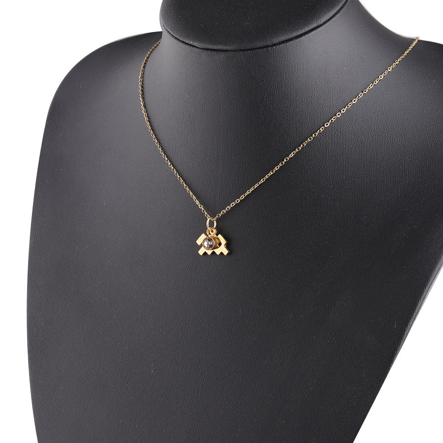 Gold Plated Necklace with Zodiac Sign Pendant and Birthstone