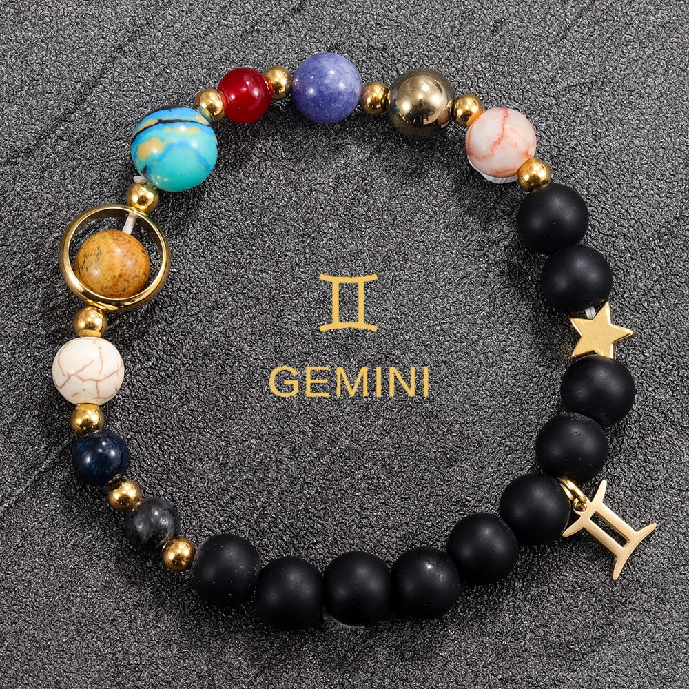 Bracelet Natural Gemstone 12 Zodiac Signs Planet Energy Bracelet Women Men