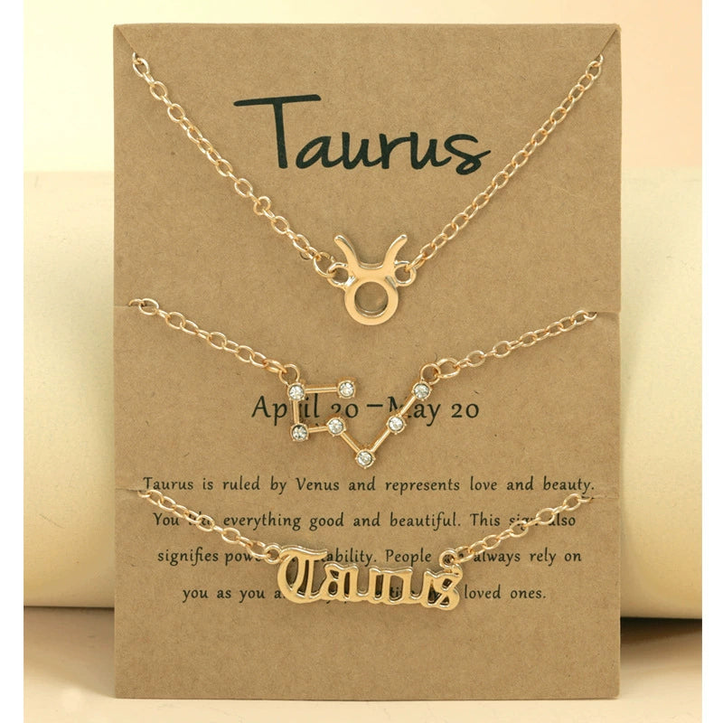 Gold Plated Zodiac Signs Star & Constellation & Letter Triple Bracelet