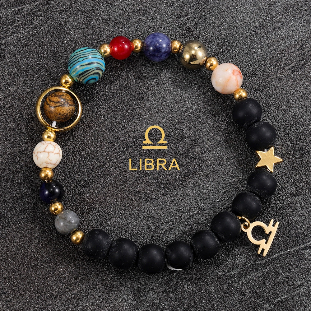 Bracelet Natural Gemstone 12 Zodiac Signs Planet Energy Bracelet Women Men