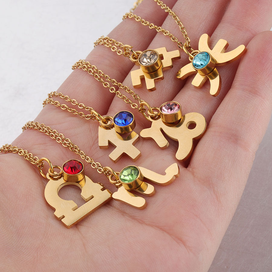 Gold Plated Necklace with Zodiac Sign Pendant and Birthstone