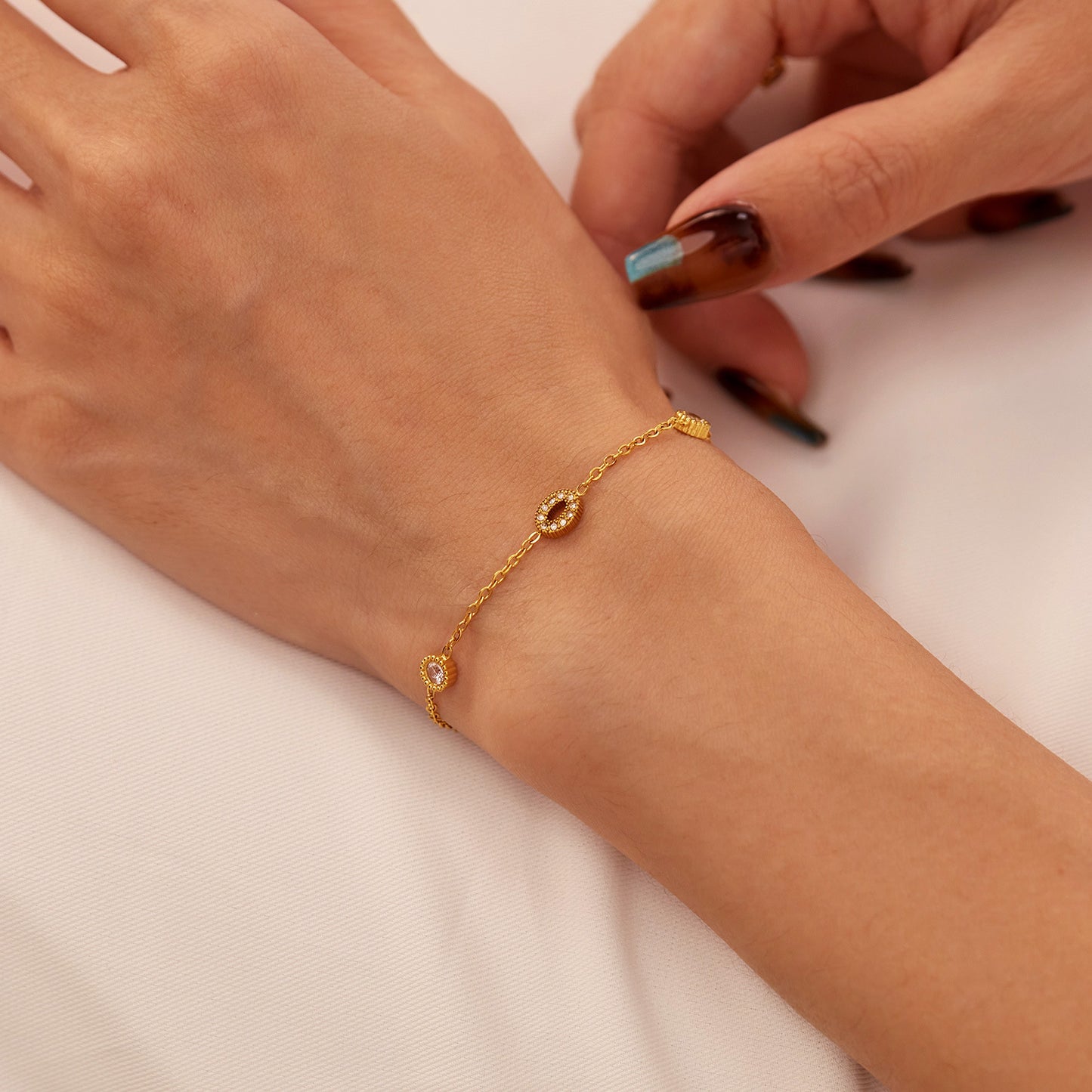 Gold Plated Chain with Little Inlaid Cubic Zirconia Bracelet