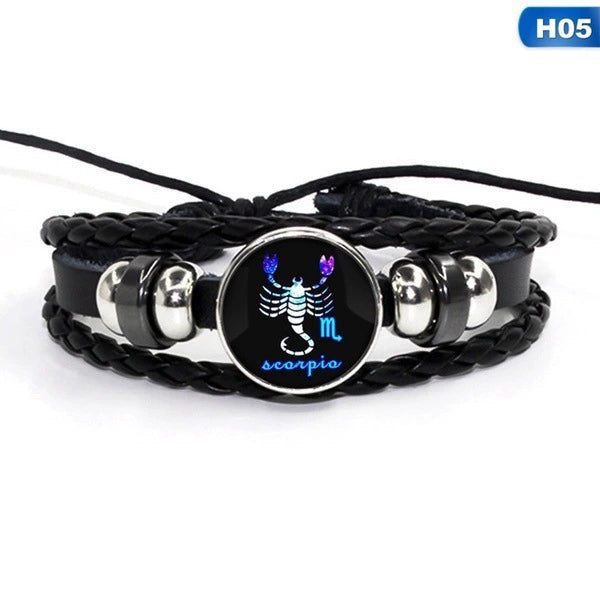 Handmade Multilayer Leather Wrap Zodiac Sign Spirit Bracelet Adjustable