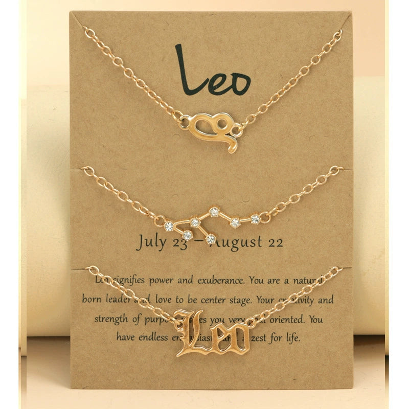 Gold Plated Zodiac Signs Star & Constellation & Letter Triple Bracelet