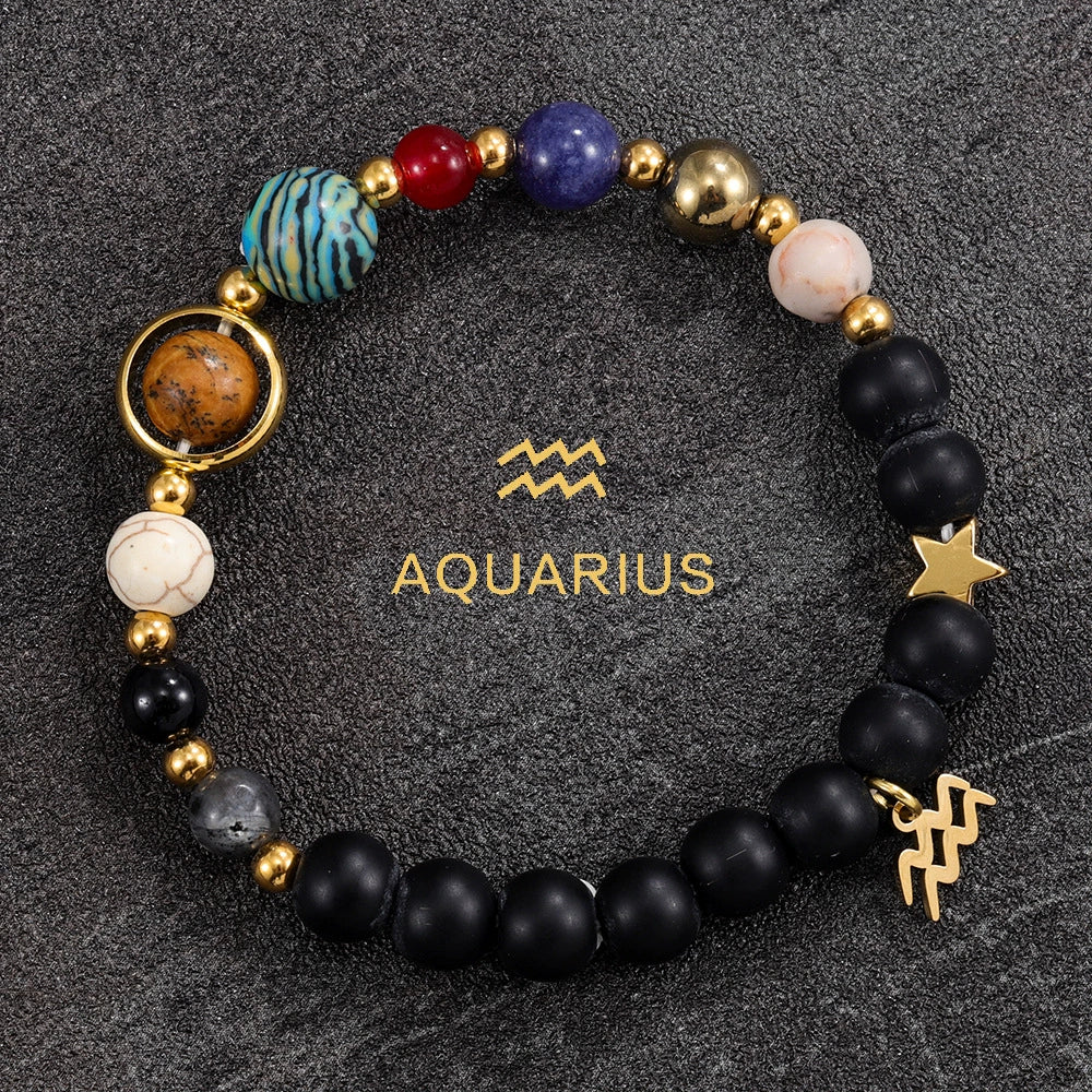 Bracelet Natural Gemstone 12 Zodiac Signs Planet Energy Bracelet Women Men