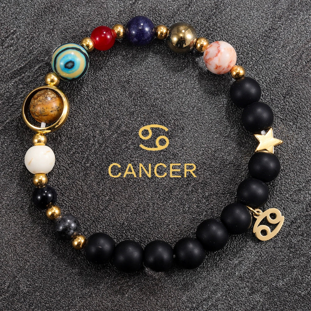 Bracelet Natural Gemstone 12 Zodiac Signs Planet Energy Bracelet Women Men