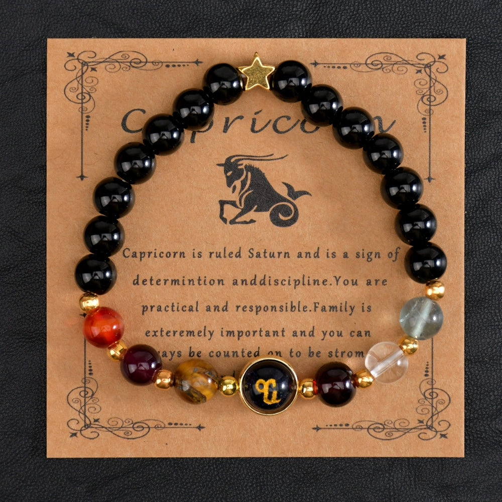 Bracelet Natural Gemstone 12 Zodiac Signs Women Men Stretch Bracelet