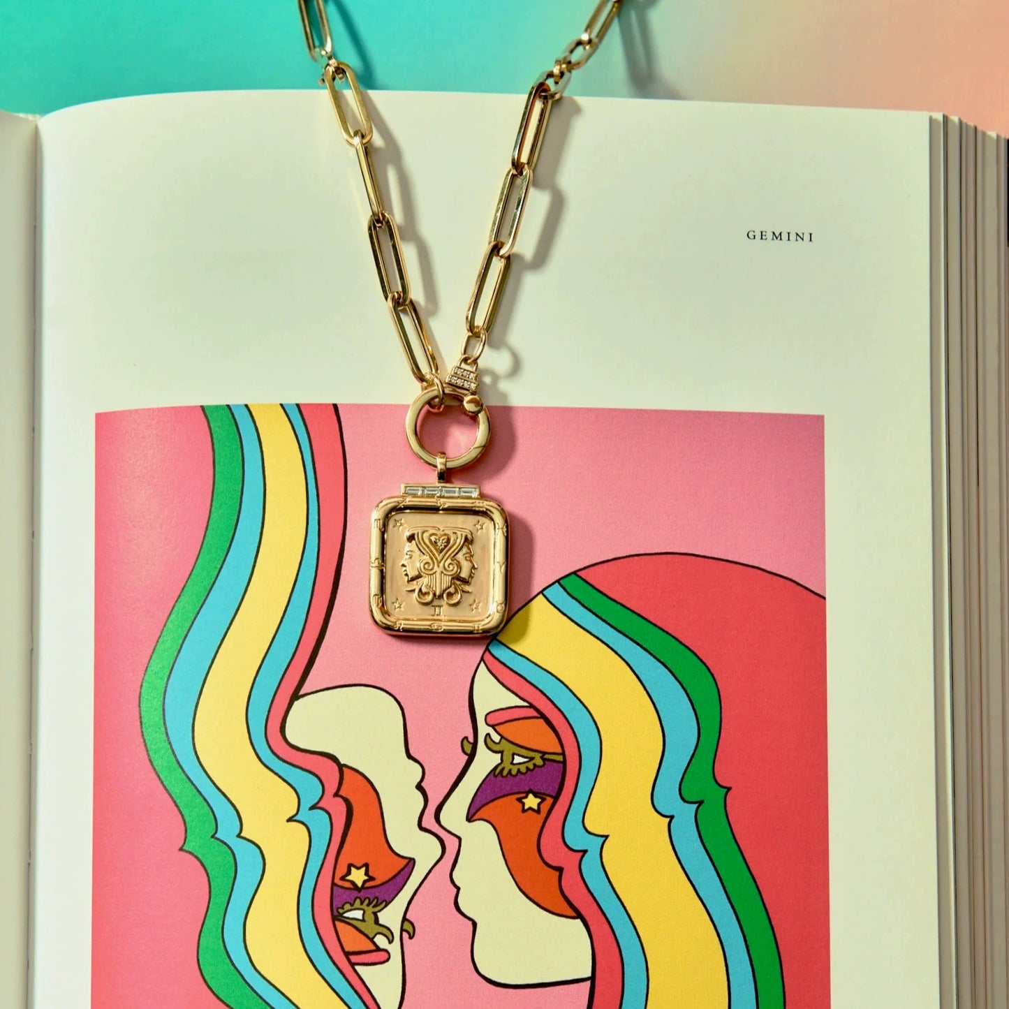 Necklade with Square 18K Gold Plated Zodiac Signs Icon Pendant