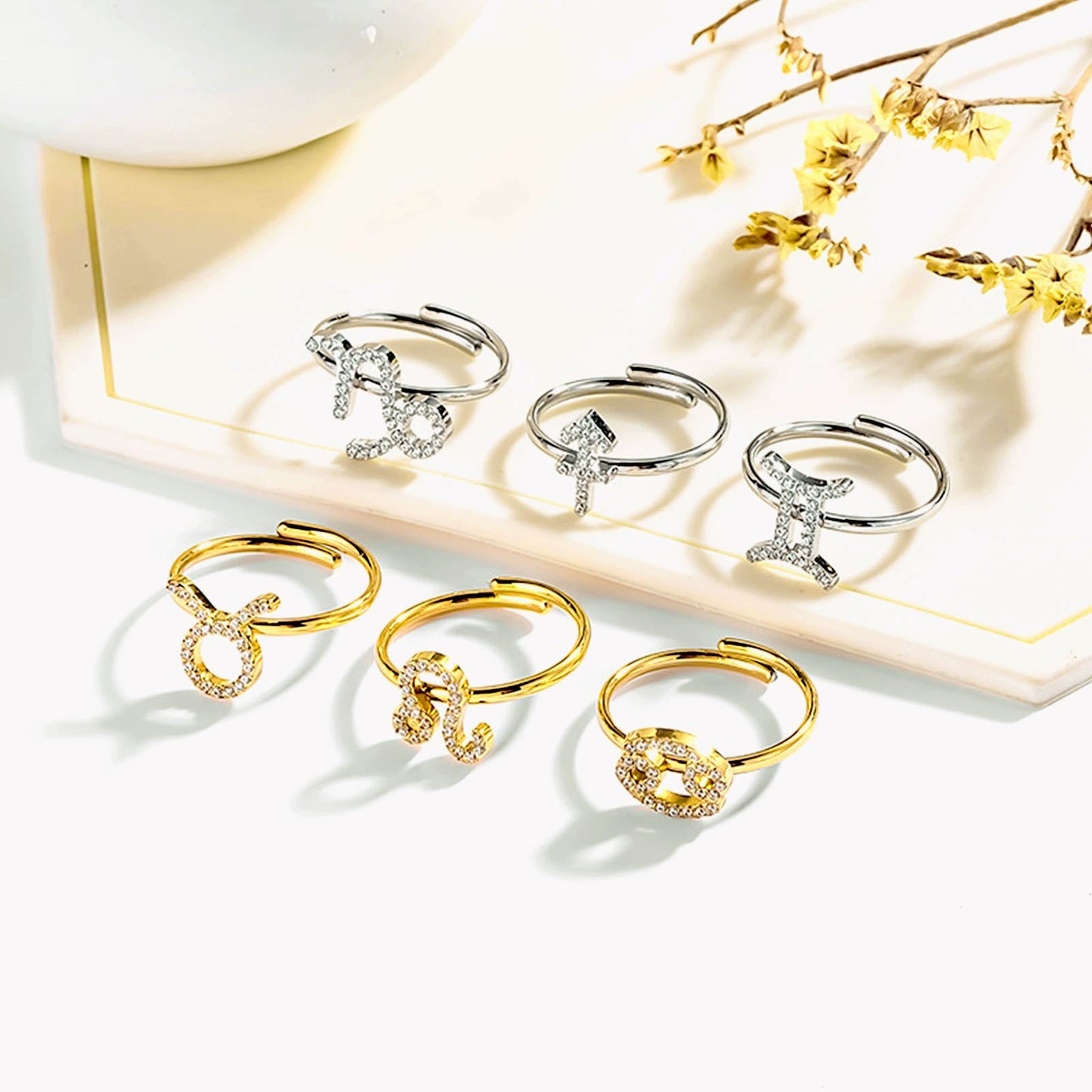 Rings Gold Plated Inlaid Diamond (Cubic Zirconia) Zodiac Signs Ring