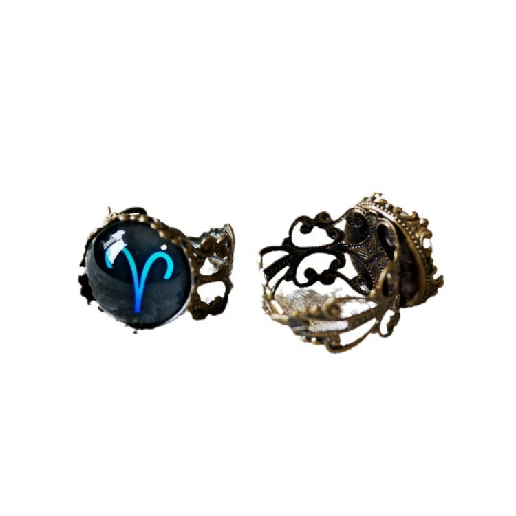 Rings Vintage Blue Time Gem Zodiac Signs Ring