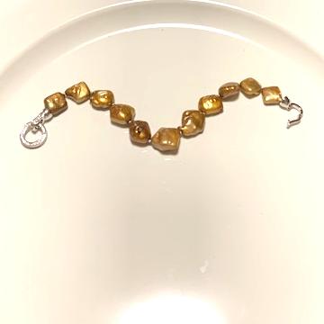 Stainless Steel Clasp with Gold Baroque Natural Pearl Bracelet