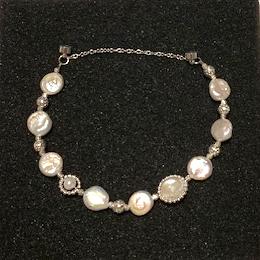 Silver Plated Chain with Magnetic Clasp and Baroque Natural Pearl Bracelet