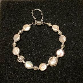 Silver Plated Chain with Magnetic Clasp and Baroque Natural Pearl Bracelet