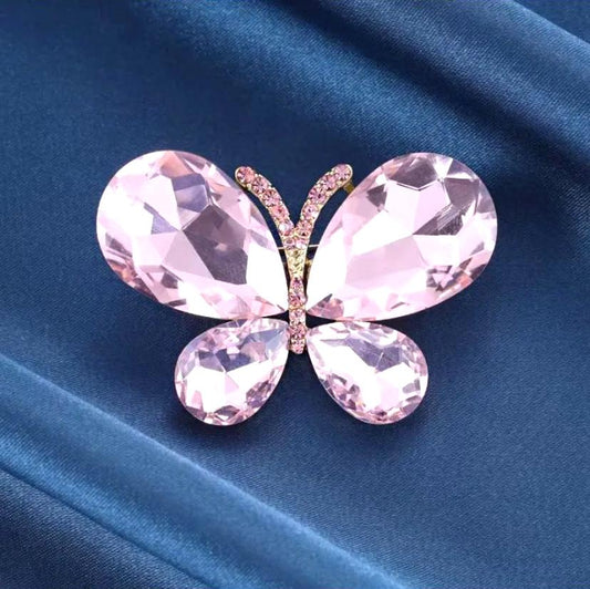 Gold Plated Cubic Zirconia Pink Butterfly Brooch
