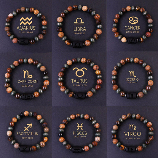 Bracelet Natural Gemstone 12 Zodiac Signs Tiger Eye Energy Bracelet Women Men
