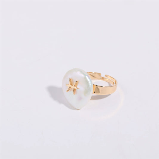 Rings Graceful Baroque Pearl Zodiac Signs Ring