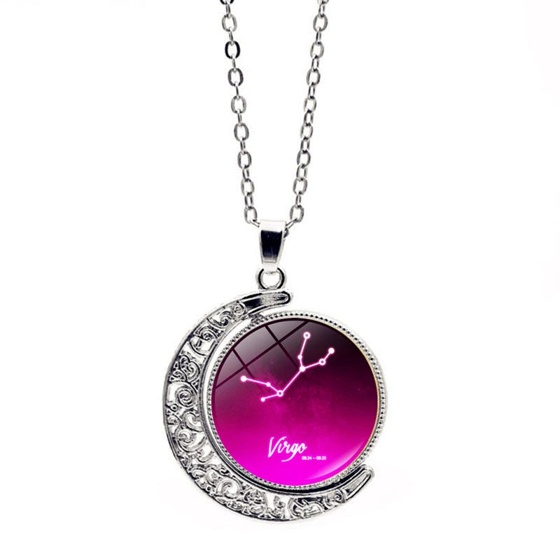 Necklace Moon Time Gem Zodiac Sign Necklace with Colorful Horoscope Pendant