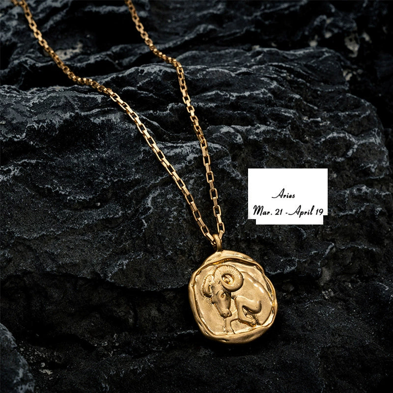 Necklace with Round 18K Gold  Plated Zodiac Signs Horoscope Icon Pendant
