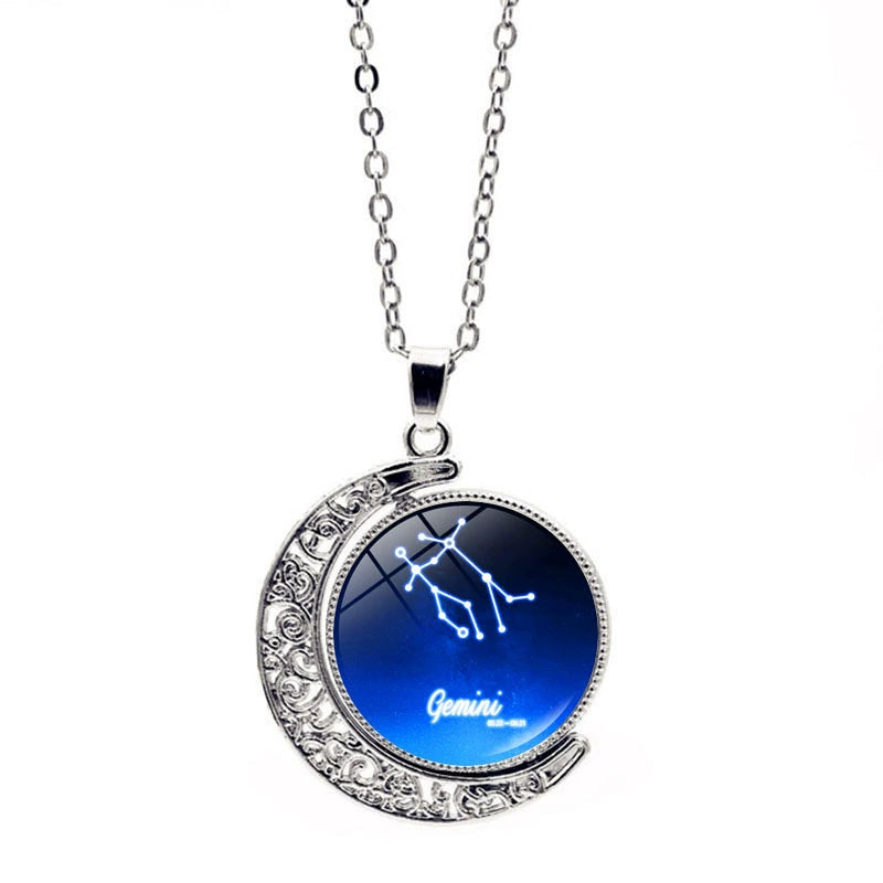 Necklace Moon Time Gem Zodiac Sign Necklace with Colorful Horoscope Pendant