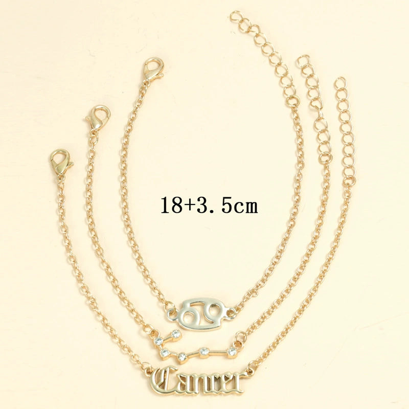 Gold Plated Zodiac Signs Star & Constellation & Letter Triple Bracelet