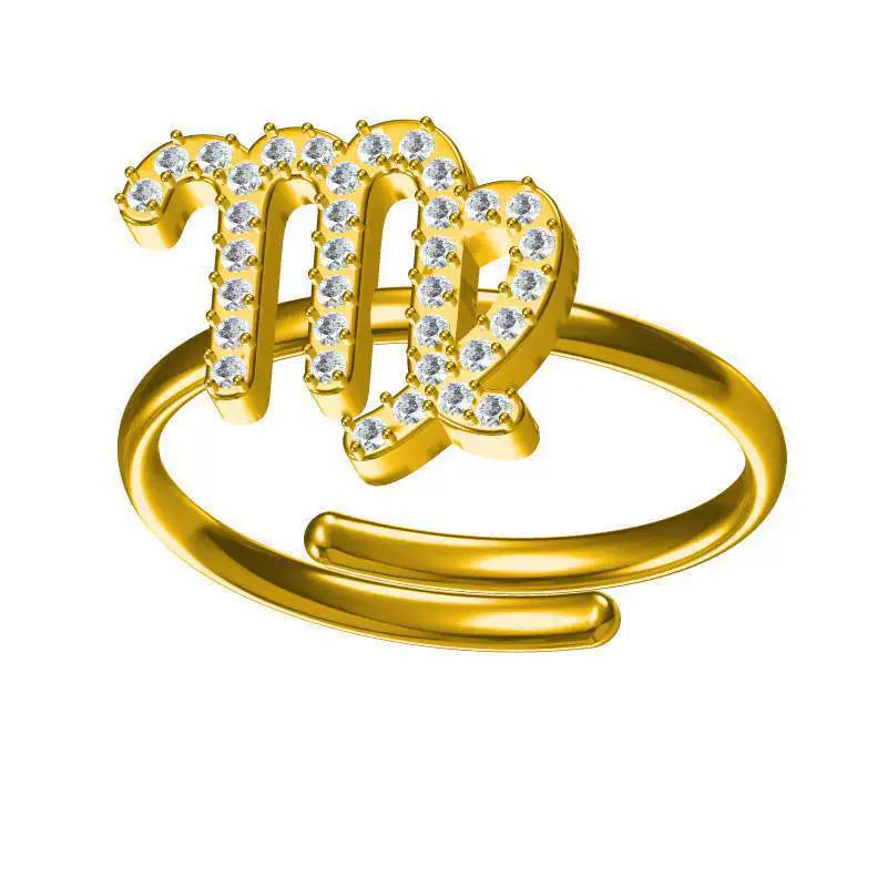Rings Gold Plated Inlaid Diamond (Cubic Zirconia) Zodiac Signs Ring