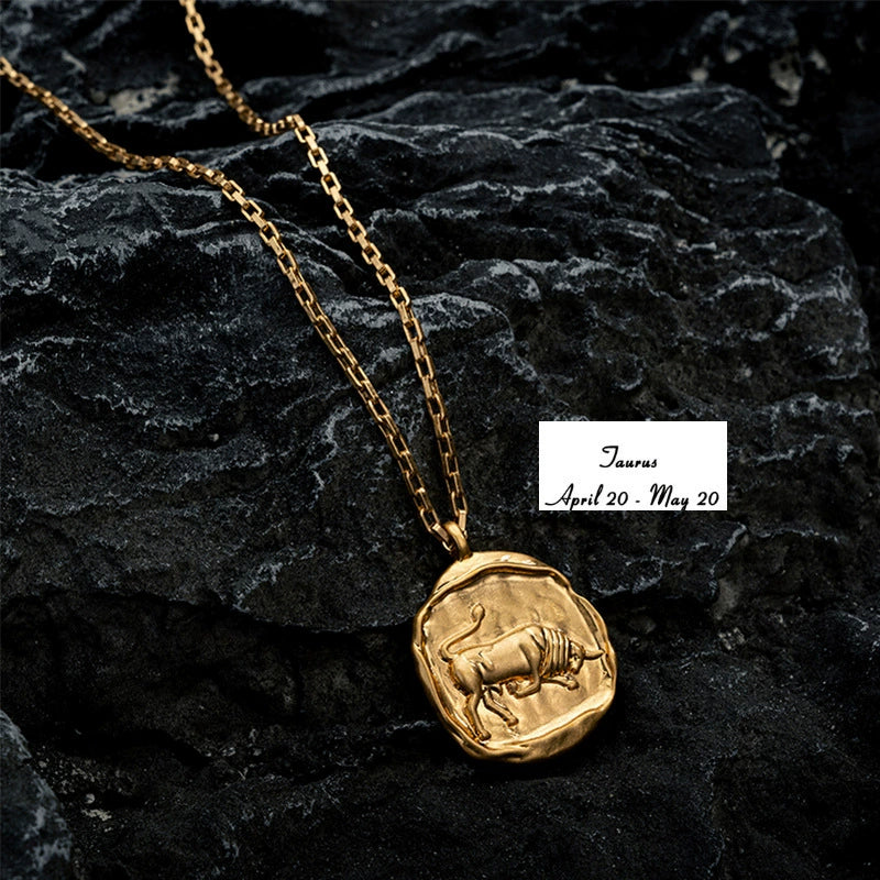 Necklace with Round 18K Gold  Plated Zodiac Signs Horoscope Icon Pendant