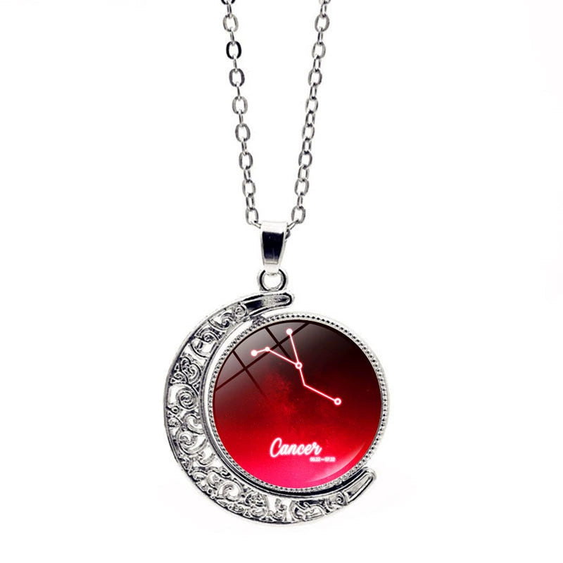 Necklace Moon Time Gem Zodiac Sign Necklace with Colorful Horoscope Pendant