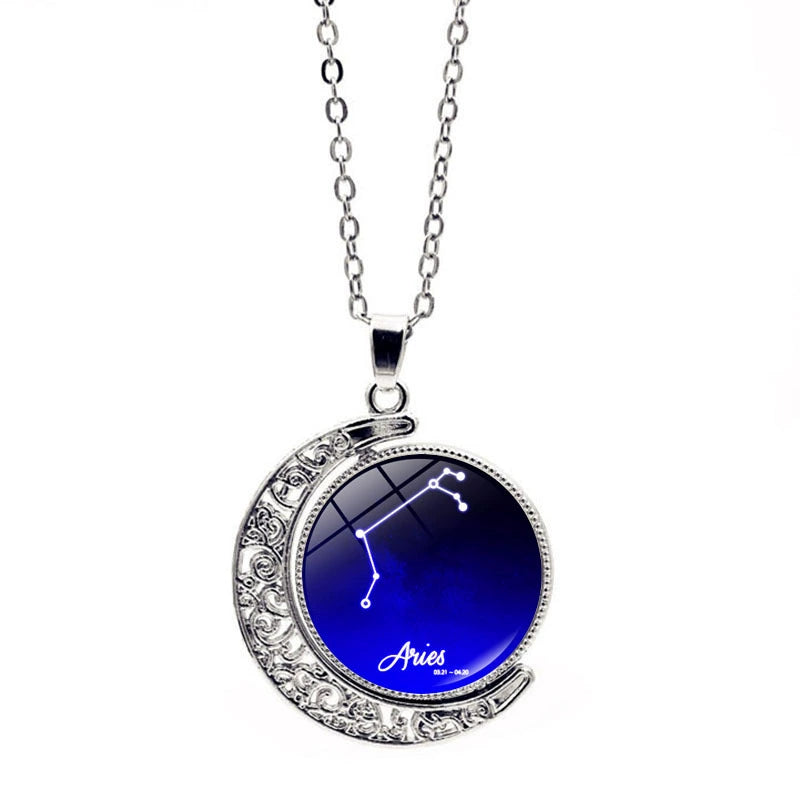 Necklace Moon Time Gem Zodiac Sign Necklace with Colorful Horoscope Pendant