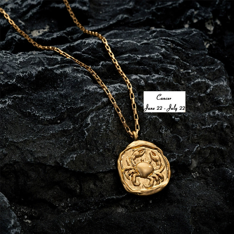 Necklace with Round 18K Gold  Plated Zodiac Signs Horoscope Icon Pendant