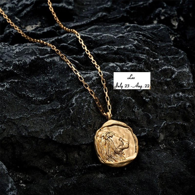 Necklace with Round 18K Gold  Plated Zodiac Signs Horoscope Icon Pendant