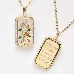 Necklace with Rectangle Inlaid Diamond 18K Gold Plated Zodiac Signs Horoscope Icon Pendant