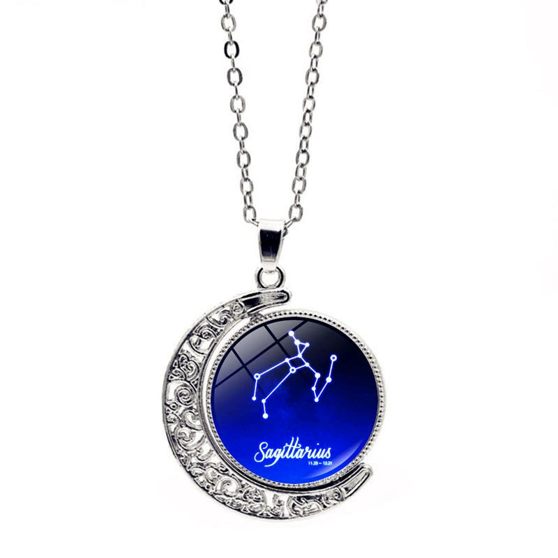 Necklace Moon Time Gem Zodiac Sign Necklace with Colorful Horoscope Pendant