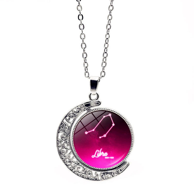 Necklace Moon Time Gem Zodiac Sign Necklace with Colorful Horoscope Pendant