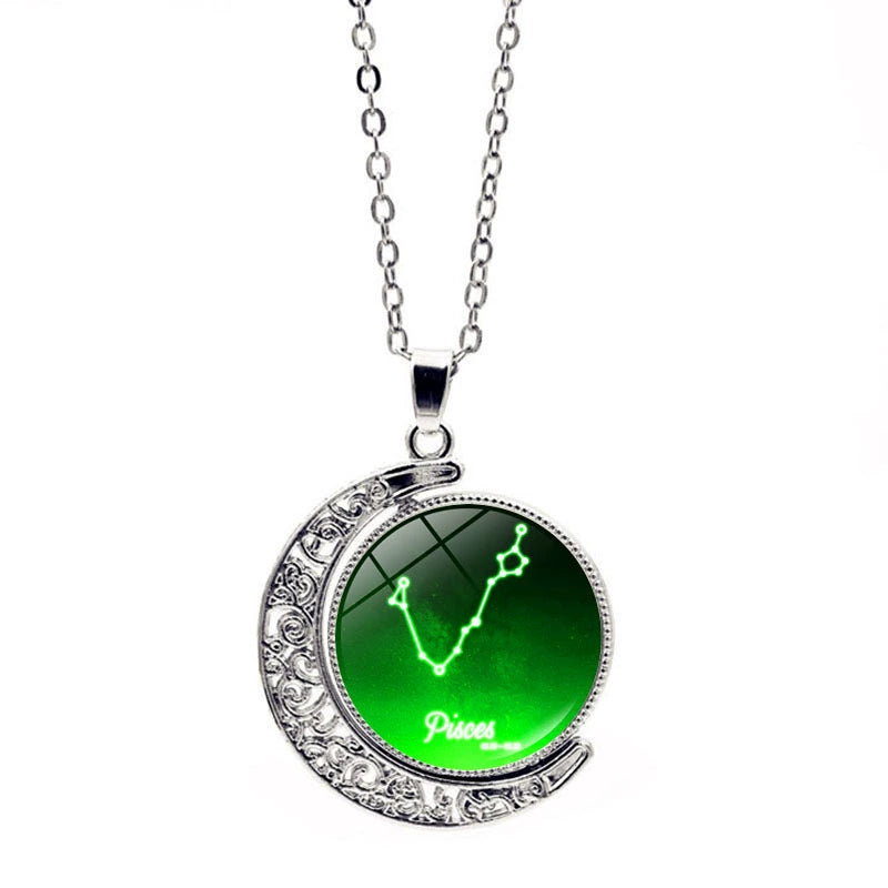 Necklace Moon Time Gem Zodiac Sign Necklace with Colorful Horoscope Pendant