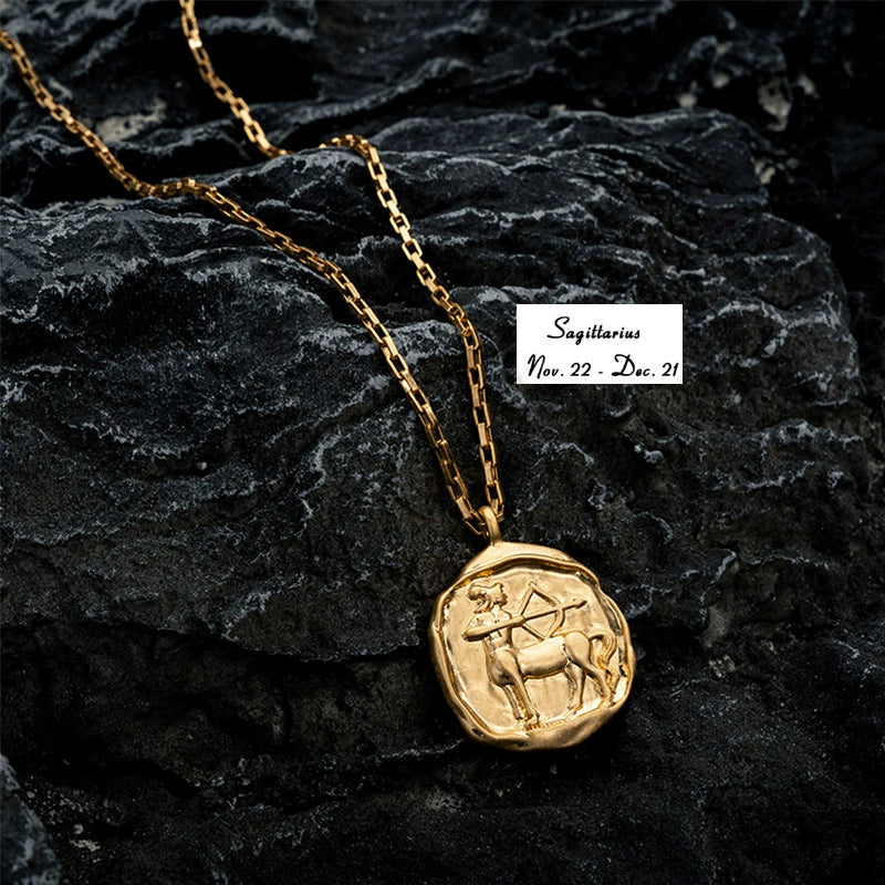 Necklace with Round 18K Gold  Plated Zodiac Signs Horoscope Icon Pendant