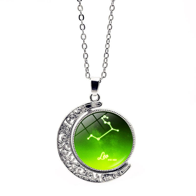 Necklace Moon Time Gem Zodiac Sign Necklace with Colorful Horoscope Pendant