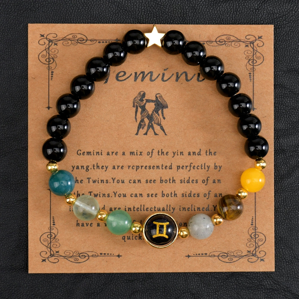 Bracelet Natural Gemstone 12 Zodiac Signs Women Men Stretch Bracelet